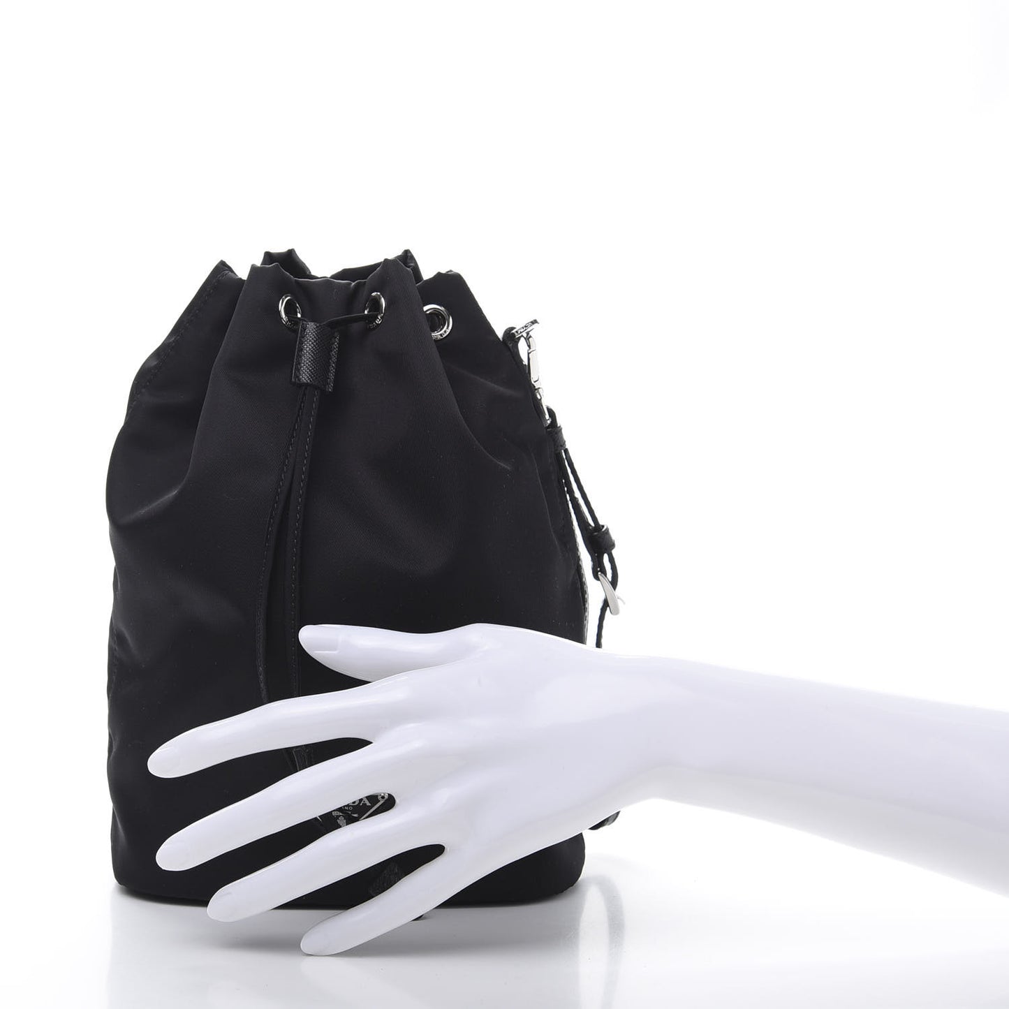 Saffiano Tessuto Nylon Vela Bucket Wristlet Black