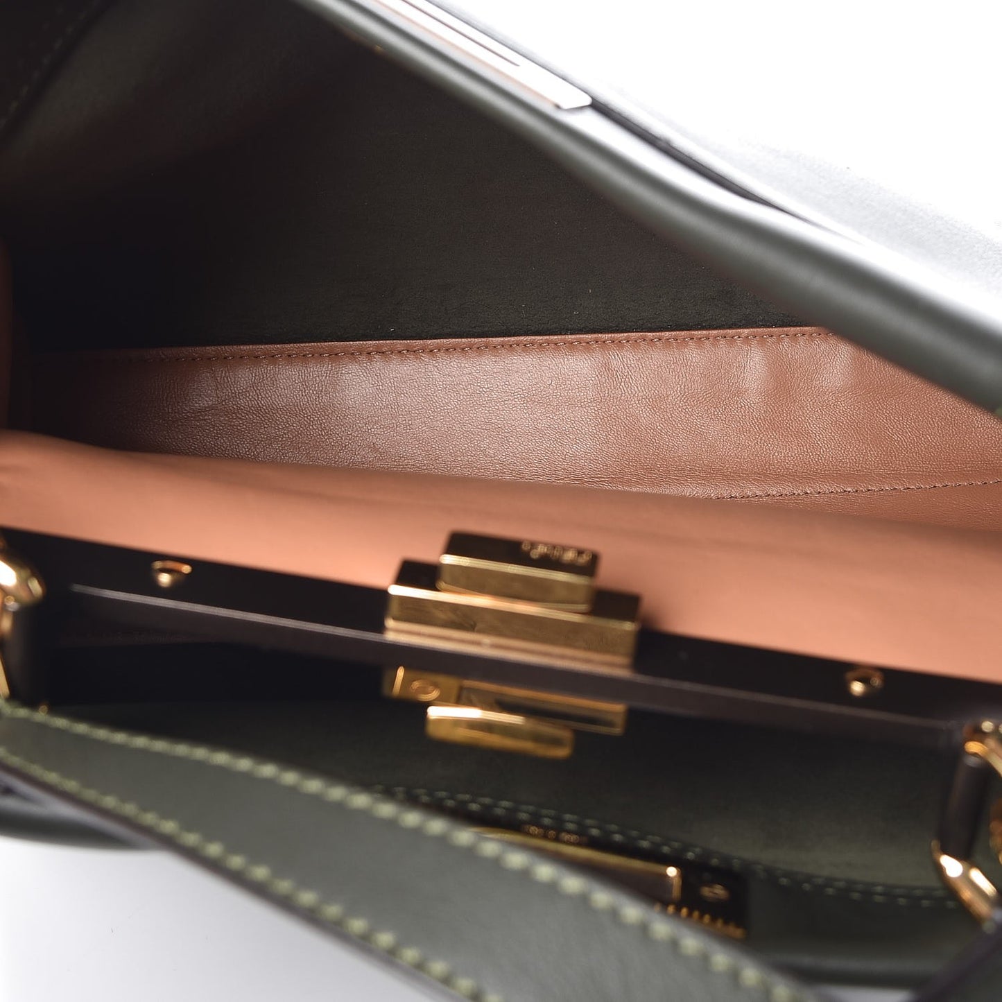 Vitello Seta Shiny Nappa Medium Peekaboo Iconic Satchel Verde Prato Makeup