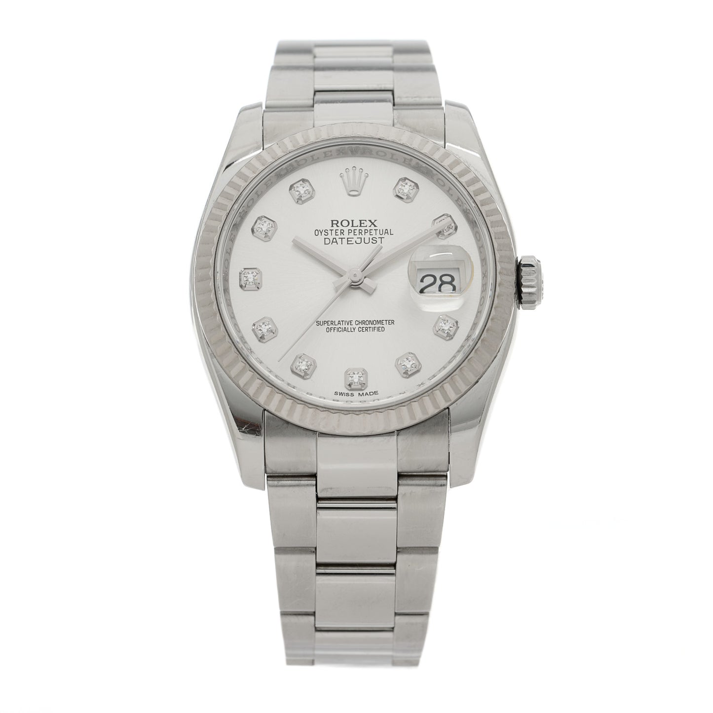 Stainless Steel 18K White Gold Diamond 36mm Oyster Perpetual Datejust Watch Silver 116234