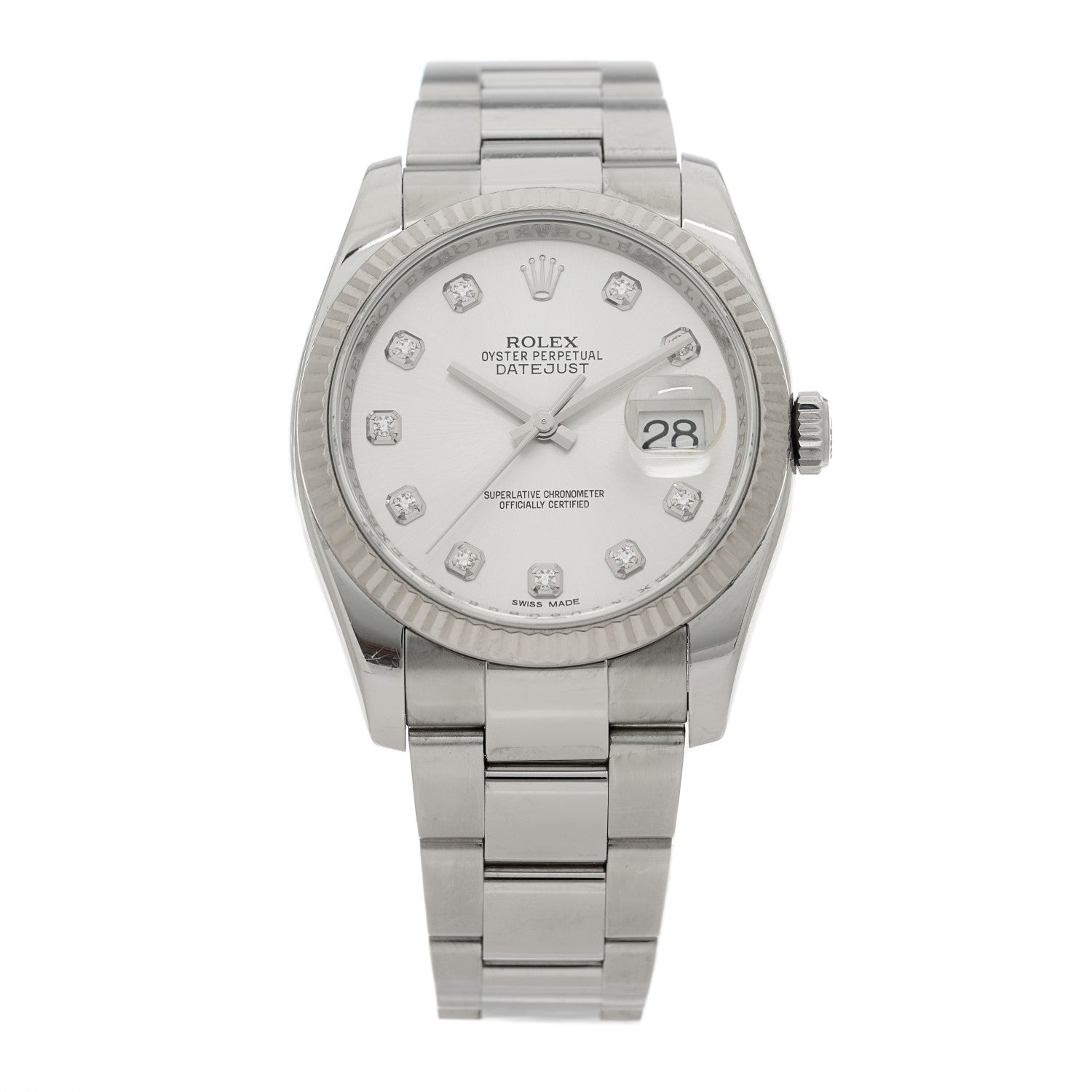 Rolex Stainless Steel 18K White Gold Diamond 36mm Oyster Perpetual Datejust Watch Silver 116234 1 of 5