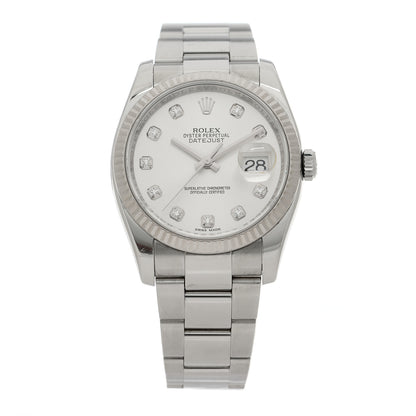 Rolex Stainless Steel 18K White Gold Diamond 36mm Oyster Perpetual Datejust Watch Silver 116234 1 of 5