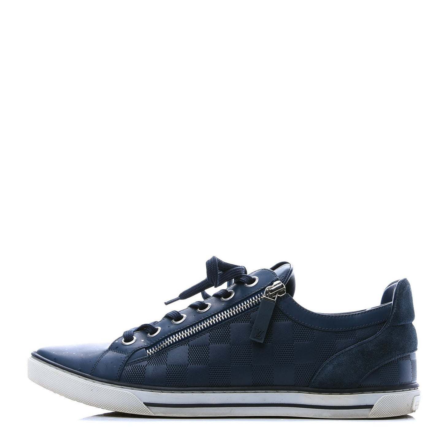 Calfskin Suede Damier Infini Mens Aventure Zip Up Sneaker 8 Cosmos