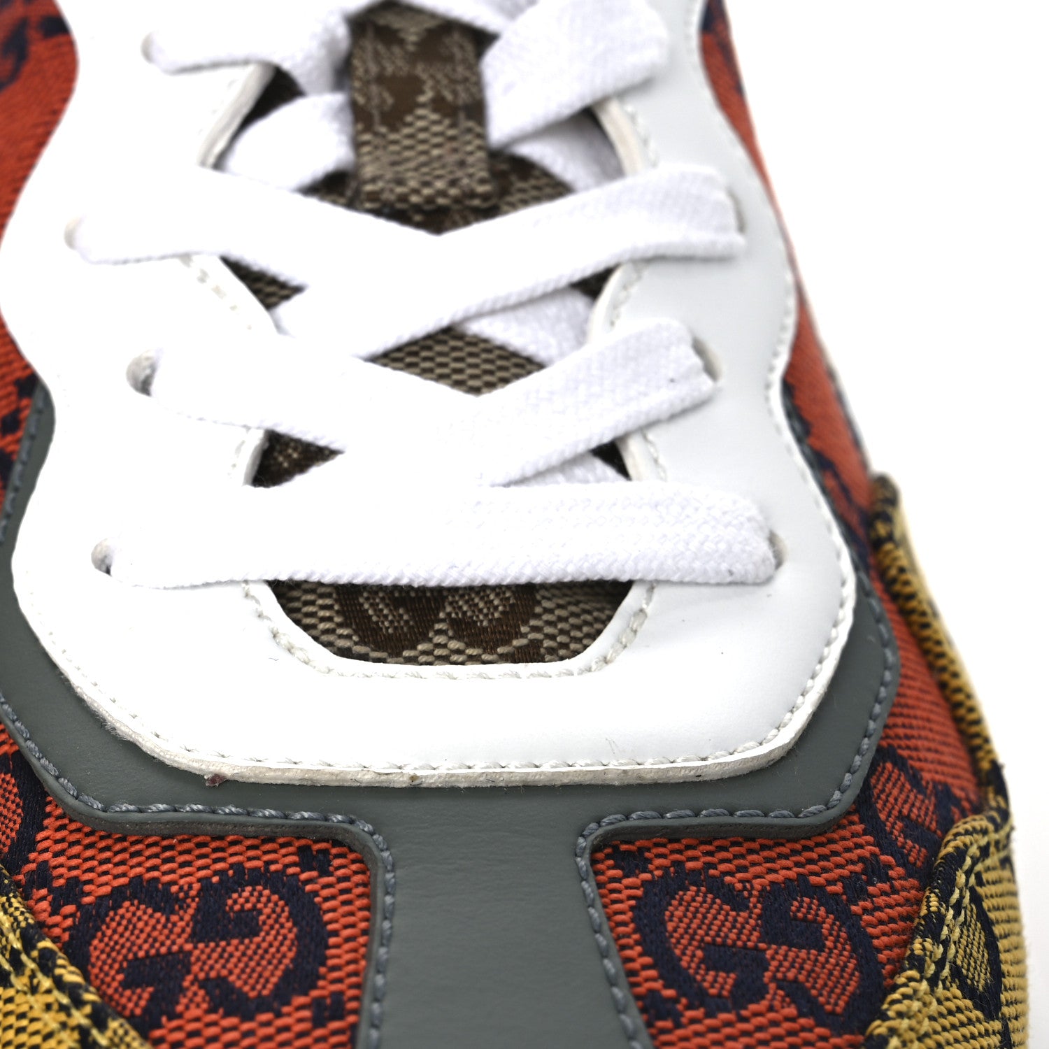 Gucci Monogram Multicolor Womens Rhyton Sneakers 37.5 Yellow Blue Great White Tabasco 11 of 12