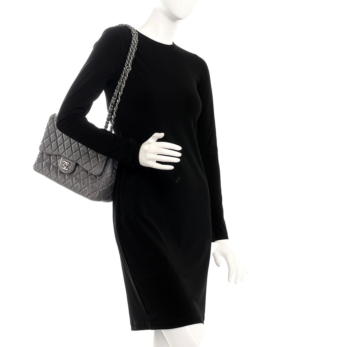 Lambskin Quilted Jumbo Single Flap Grey