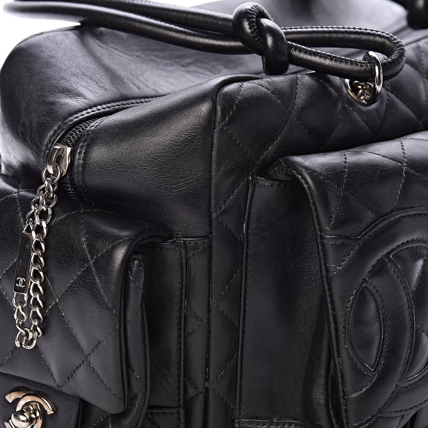 Calfskin Quilted Large Cambon Multipocket Reporter Black