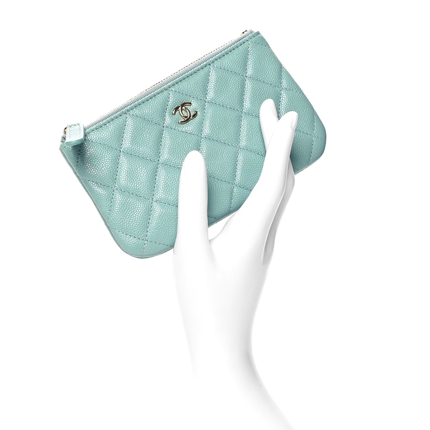 Caviar Quilted Small Cosmetic Case Light Blue