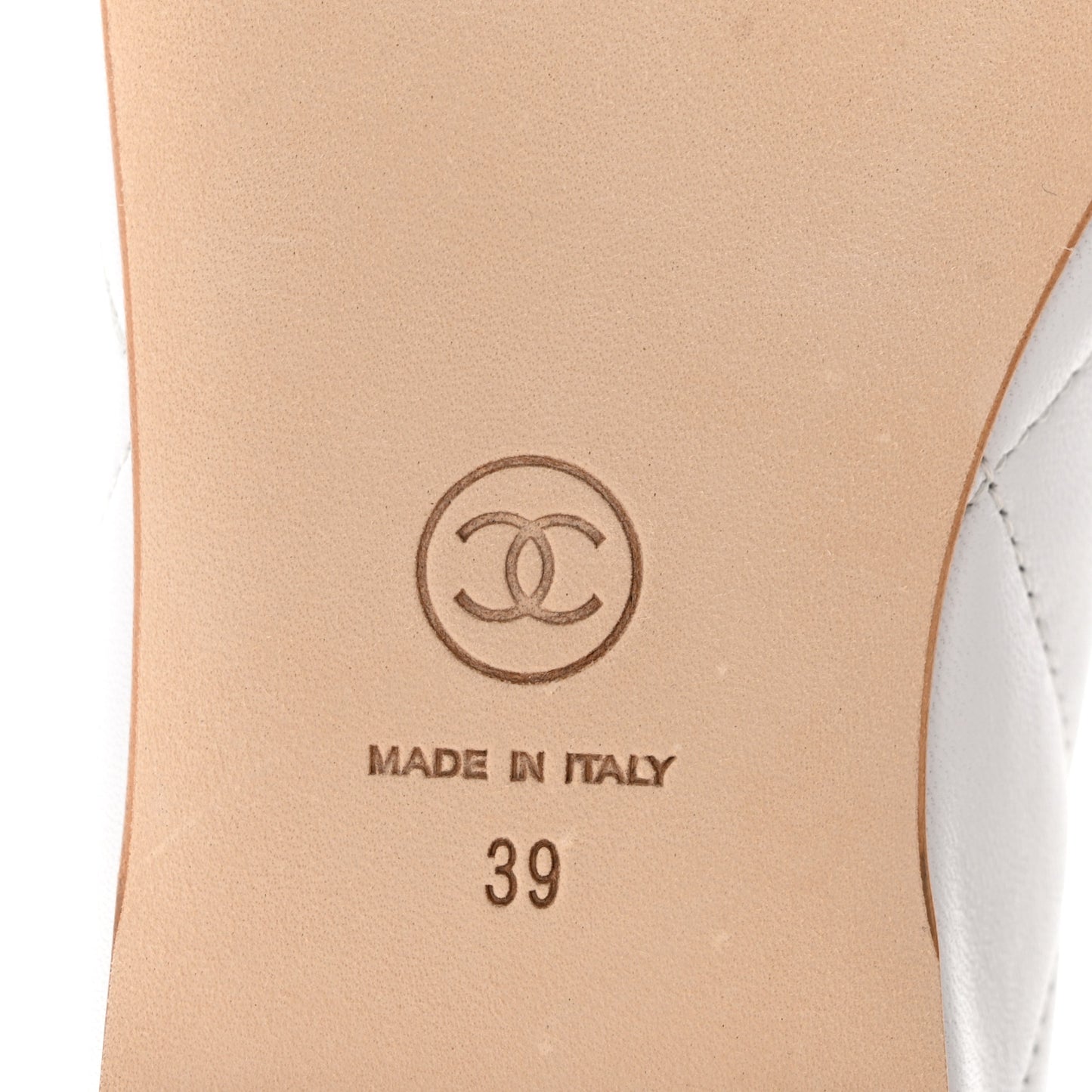 Lambskin Quilted CC Cambon Ballet Flats 39 White Black