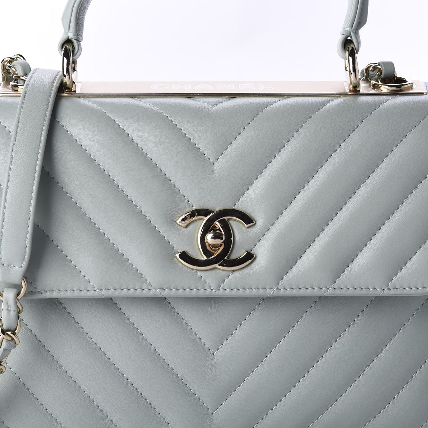 Lambskin Chevron Quilted Small Trendy CC Dual Handle Flap Bag Light Green