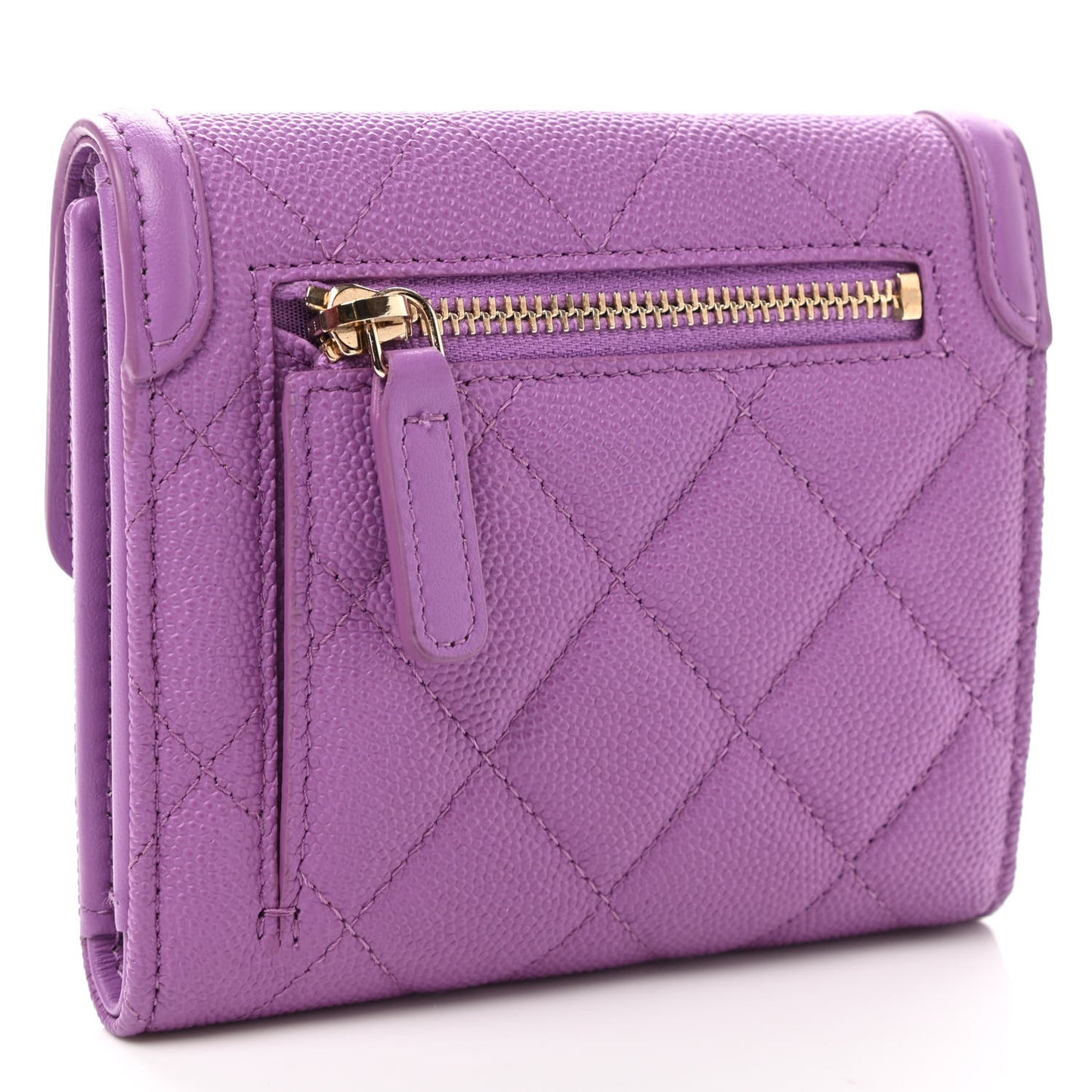 Caviar Quilted Filigree Flap Wallet Purple