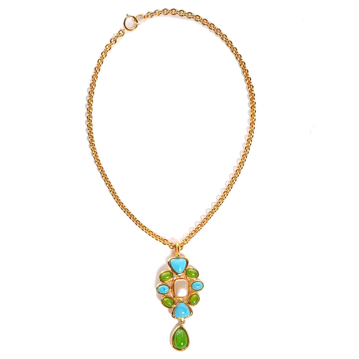 Gripoix Pearl Necklace Gold Green Blue