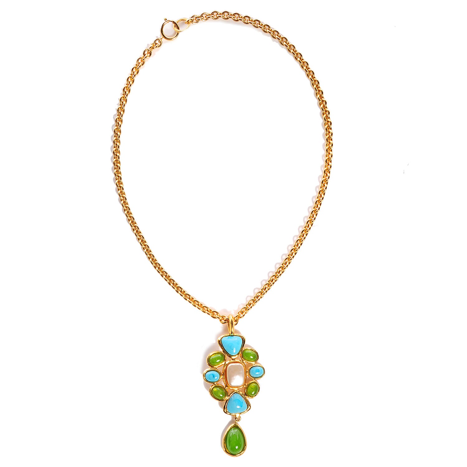 Chanel Gripoix Pearl Necklace Gold Green Blue 4 of 5