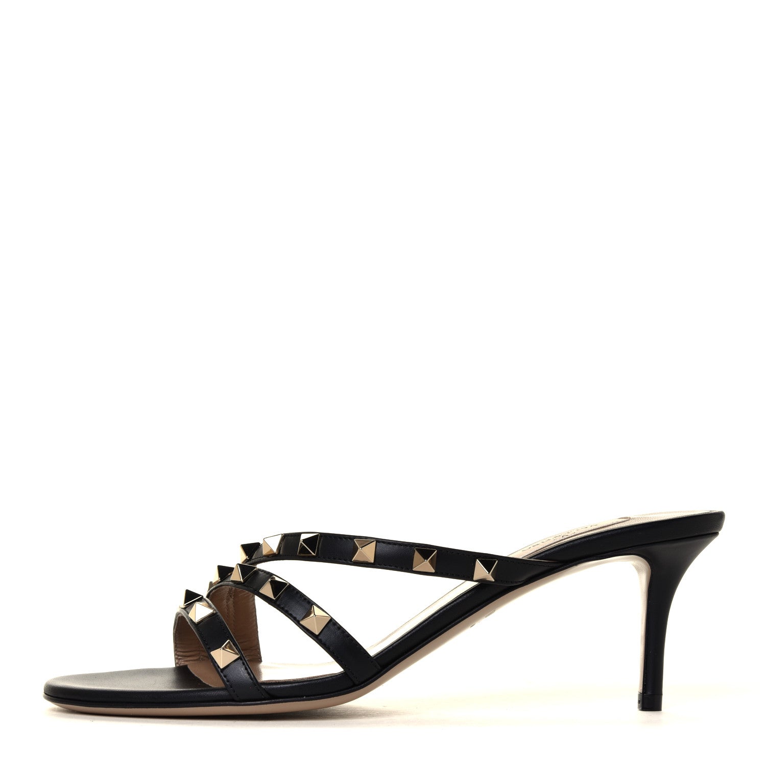 Valentino Garavani Calfskin Nappa Rockstud 60mm Slide Sandals 38 Black 2 of 12
