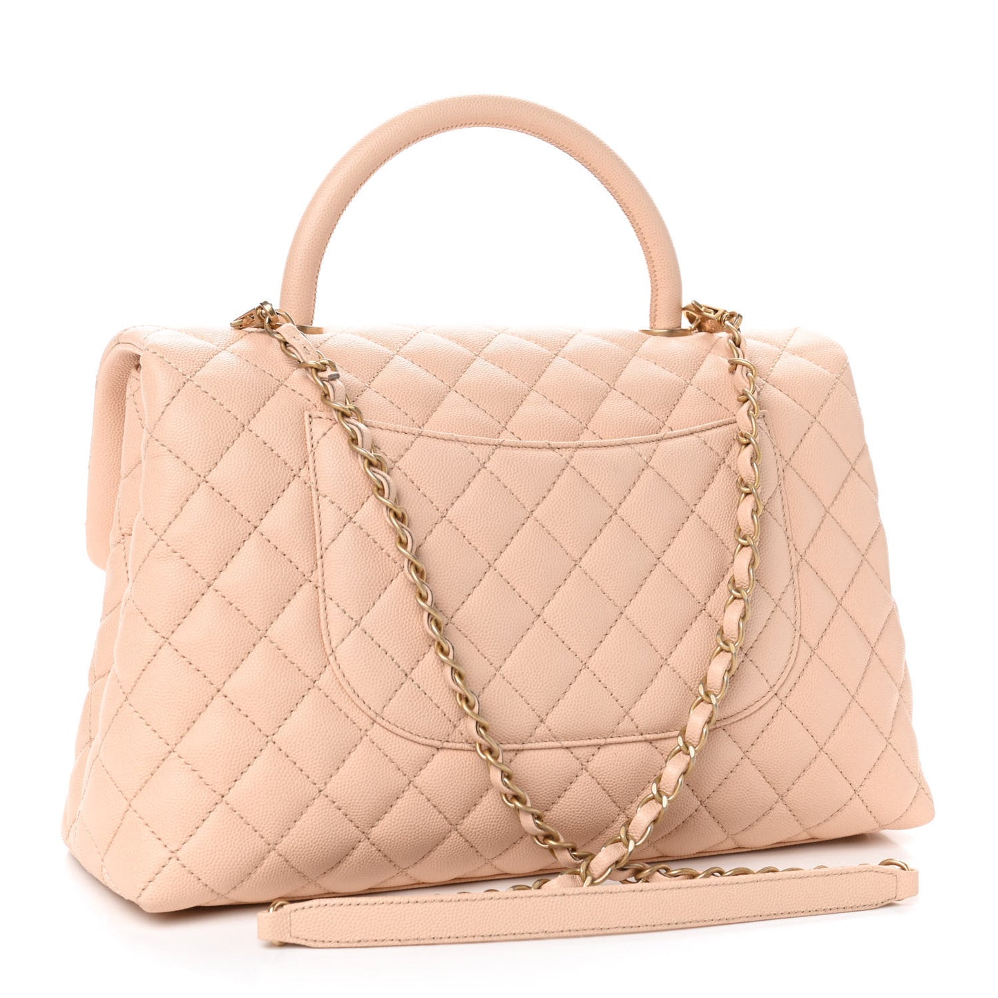 Caviar Quilted Medium Coco Handle Flap Light Beige