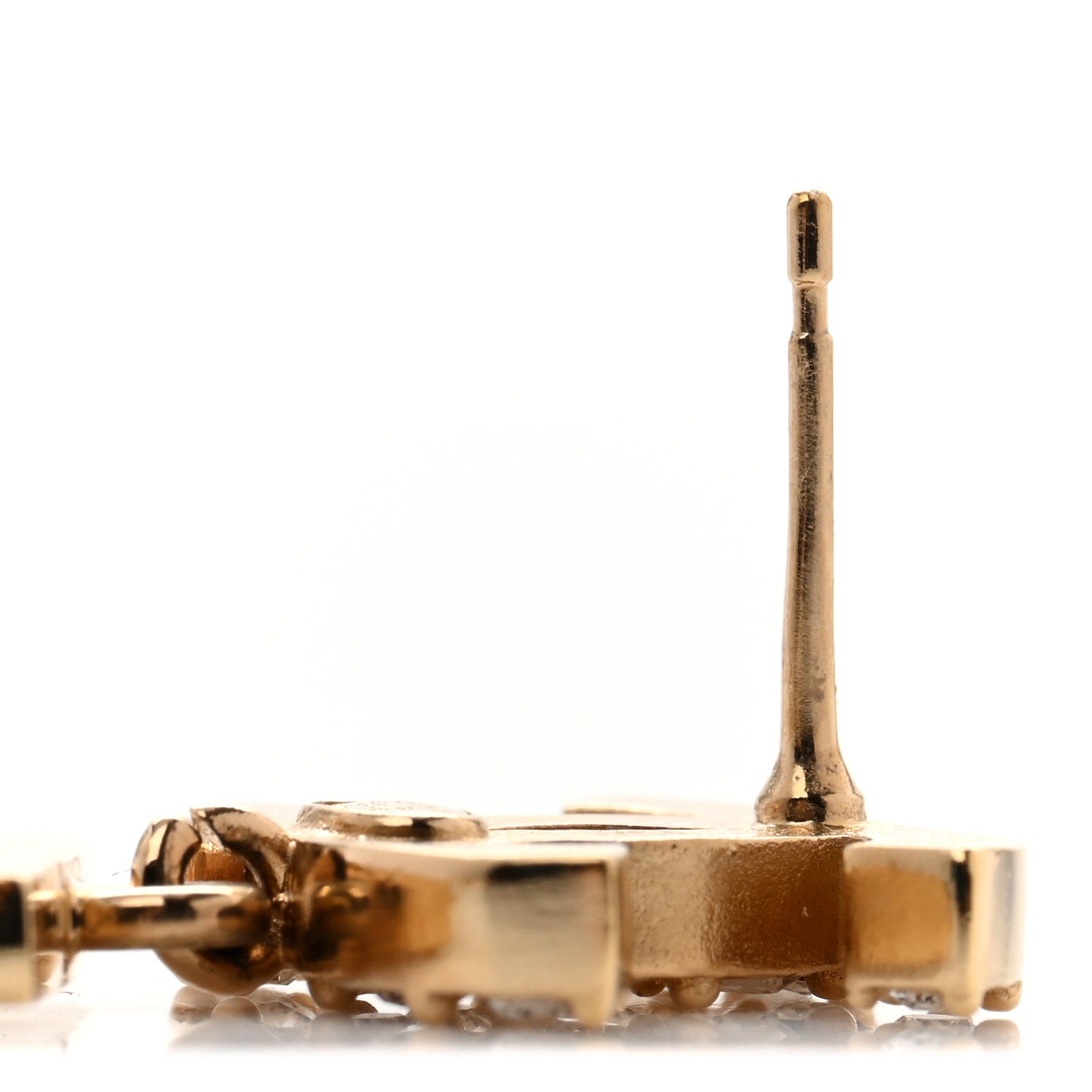 Metal Crystal CC Boy Drop Earrings Gold