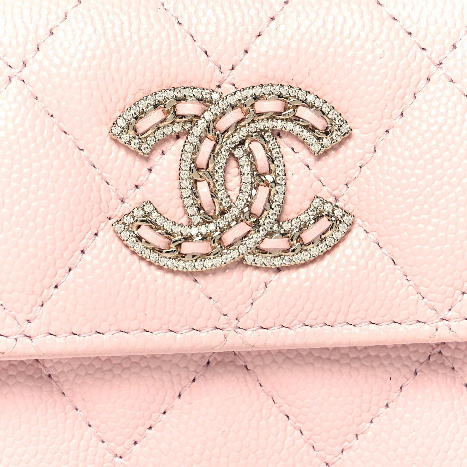 Chanel Caviar Quilted Crystal CC Flap Card Holder Pink 9 of 10