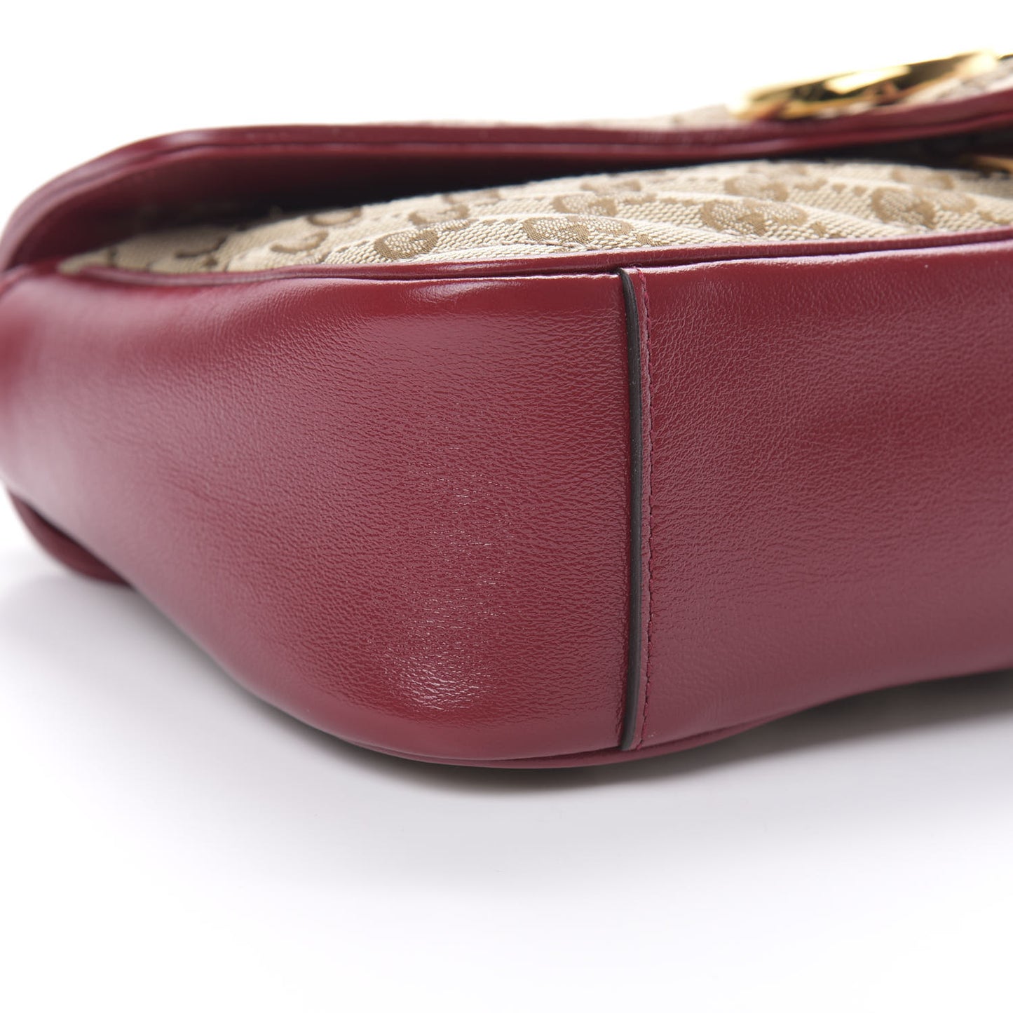 Monogram Azalea Calfskin Matelasse Diagonal Small GG Marmont Shoulder Bag Beige Ebony New Cherry Red