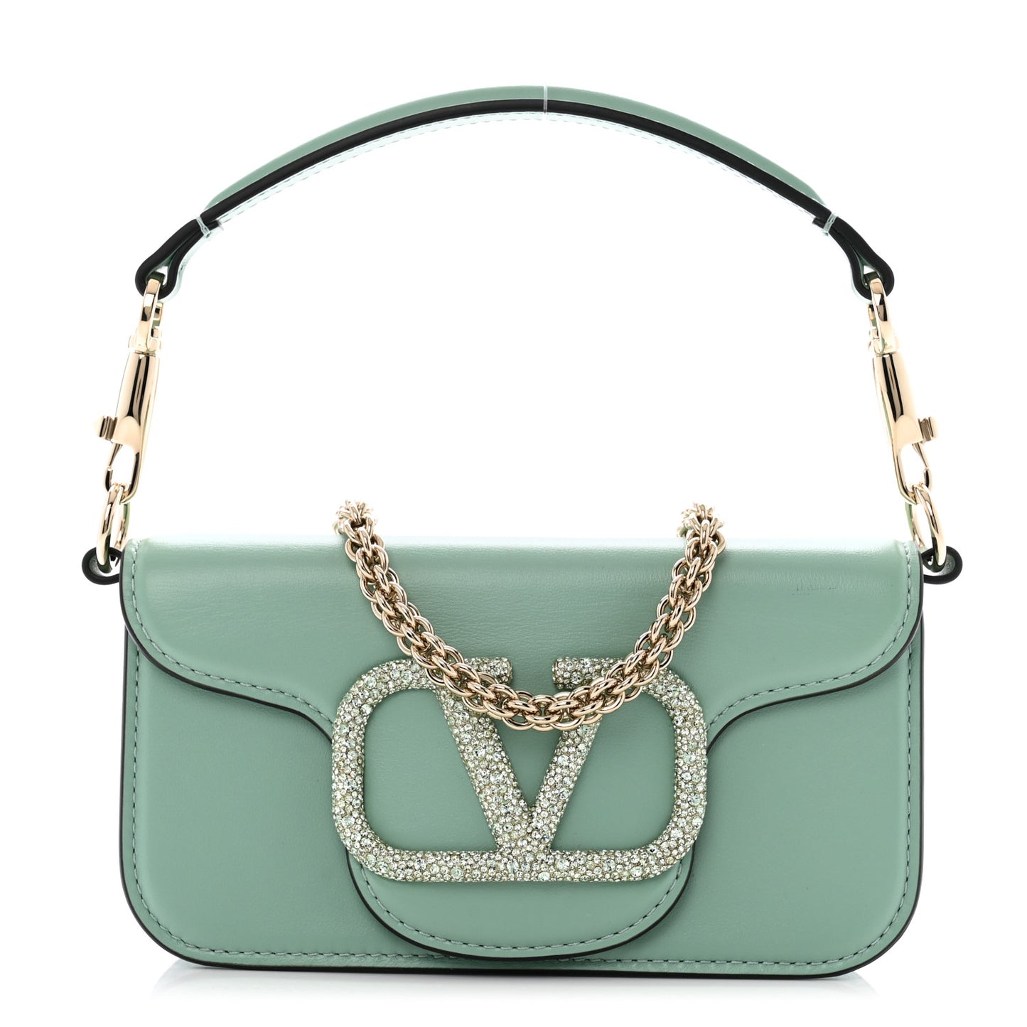 Calfskin Crystal Vlogo Loco Shoulder Bag Morning Dew