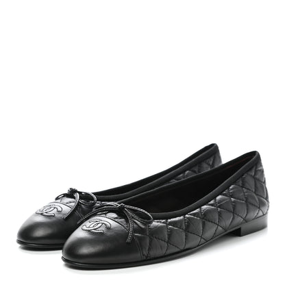 Chanel Aged Calfskin Quilted Cap Toe Ballerina Flats 40 Black 3 of 9