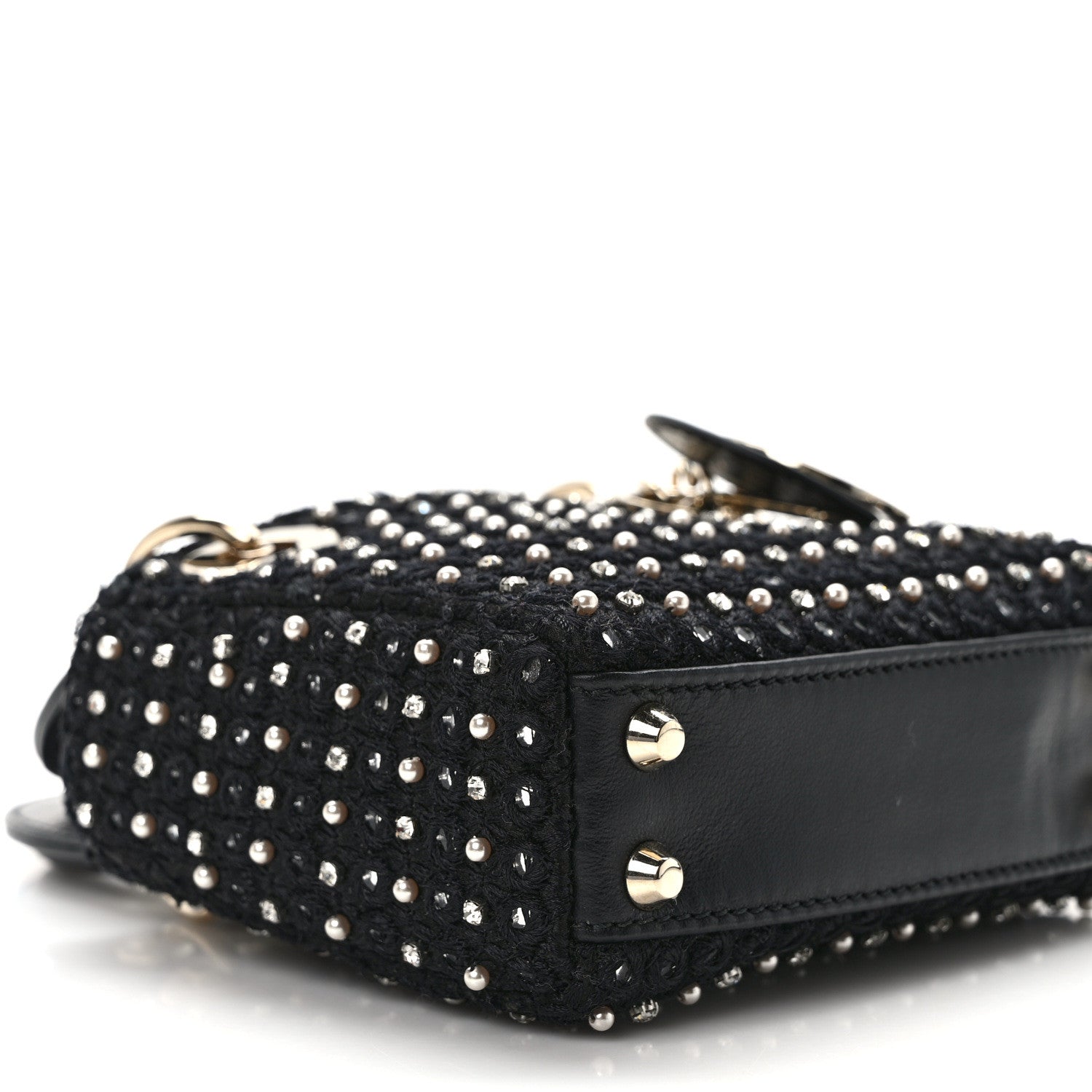 Christian Dior Fabric Embroidered Crystal Pearl Mirror Micro Lady Dior Black 9 of 13