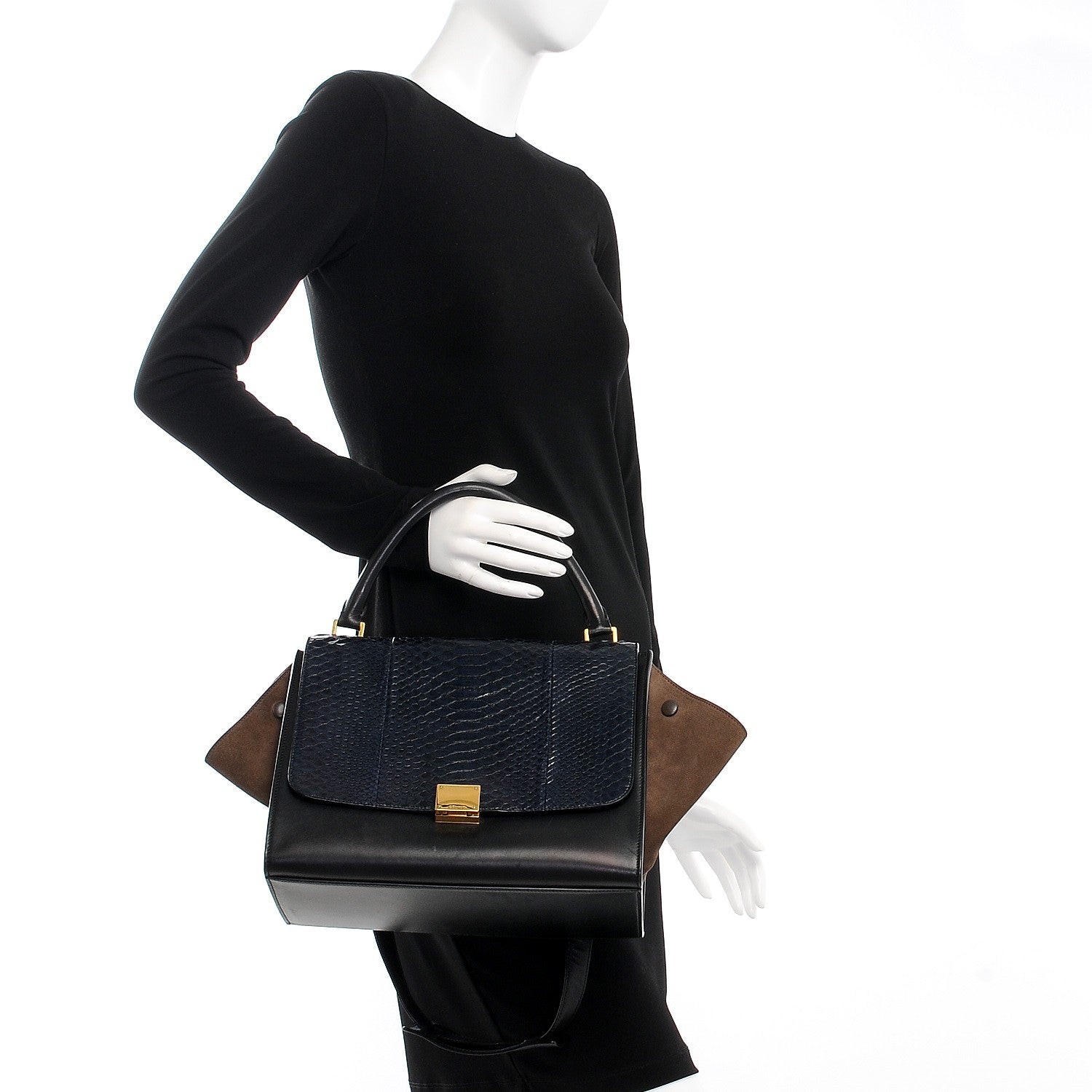 Celine Python Suede Medium Trapeze Midnight 3 of 11
