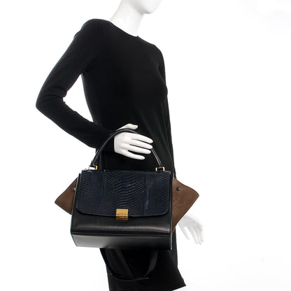 Celine Python Suede Medium Trapeze Midnight 3 of 11
