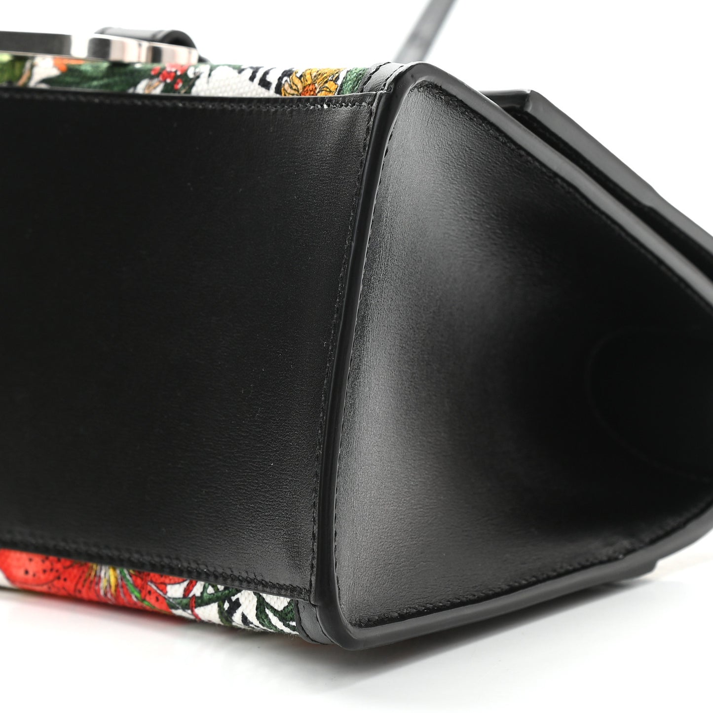 X GUCCI Canvas Boarded Plutone Calfskin Flora Logo Print Small Hourglass Top Handle Bag White Multicolor Black