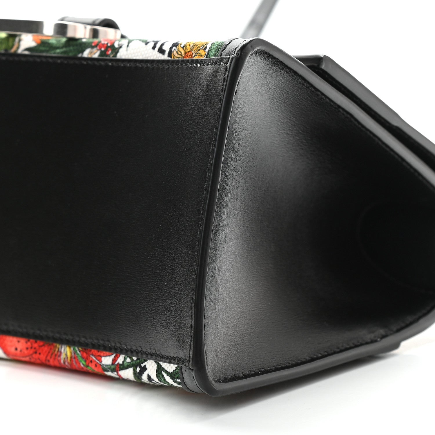 Balenciaga X GUCCI Canvas Boarded Plutone Calfskin Flora Logo Print Small Hourglass Top Handle Bag White Multicolor Black 8 of 8