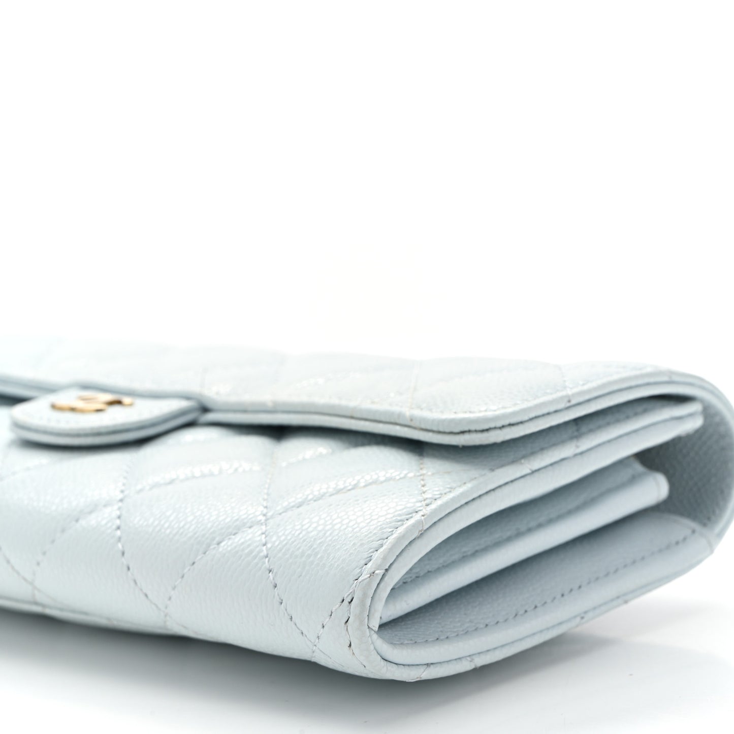 Caviar Quilted Large Gusset Flap Wallet Light Blue