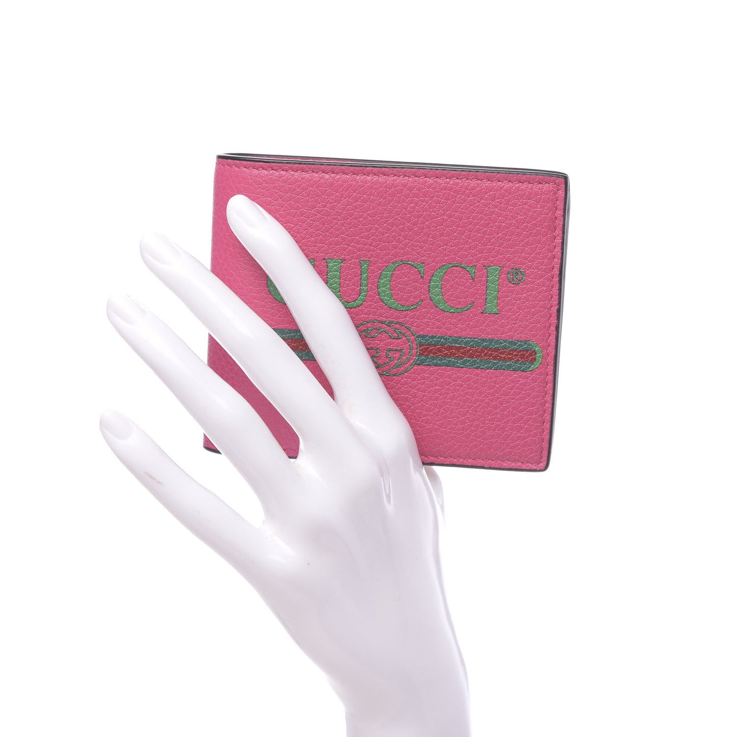 Grained Calfskin Logo Bi-Fold Wallet Box Pink Green