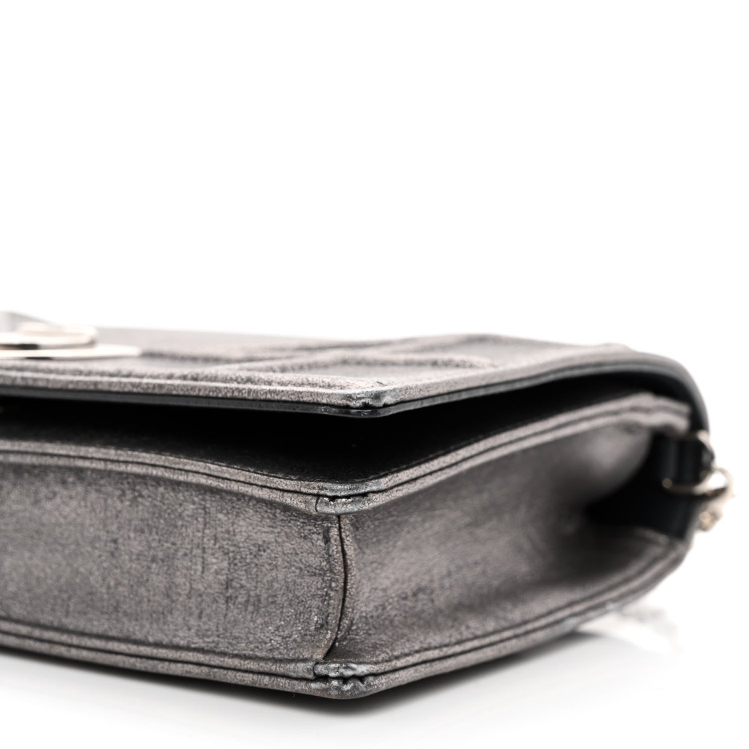 Christian Dior Metallic Brushed Calfskin Diorama Wallet on Chain Pouch Gunmetal 11 of 11