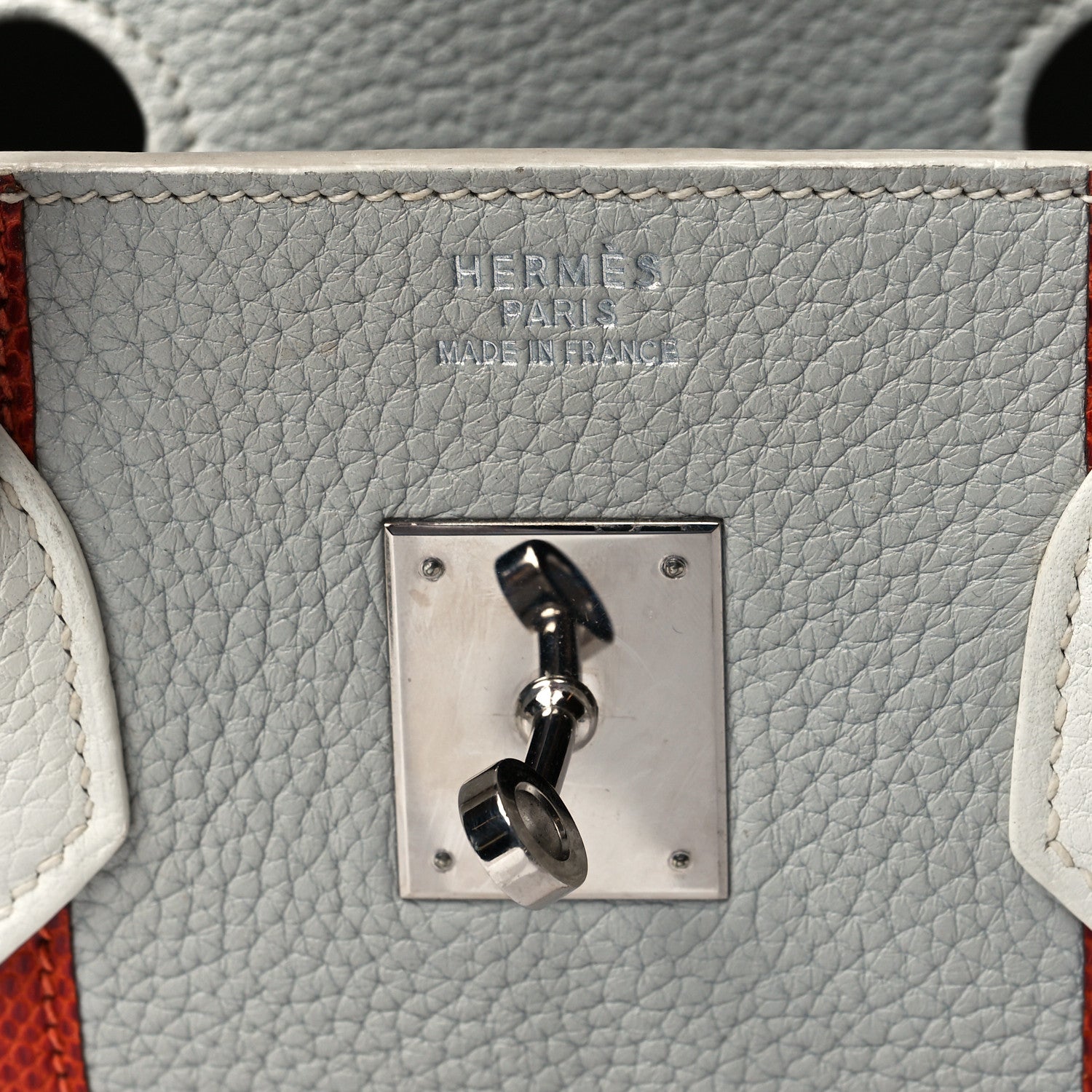 Hermes Taurillon Clemence Lizard Club Birkin 35 Blanc Gris Perle Sanguine 6 of 18