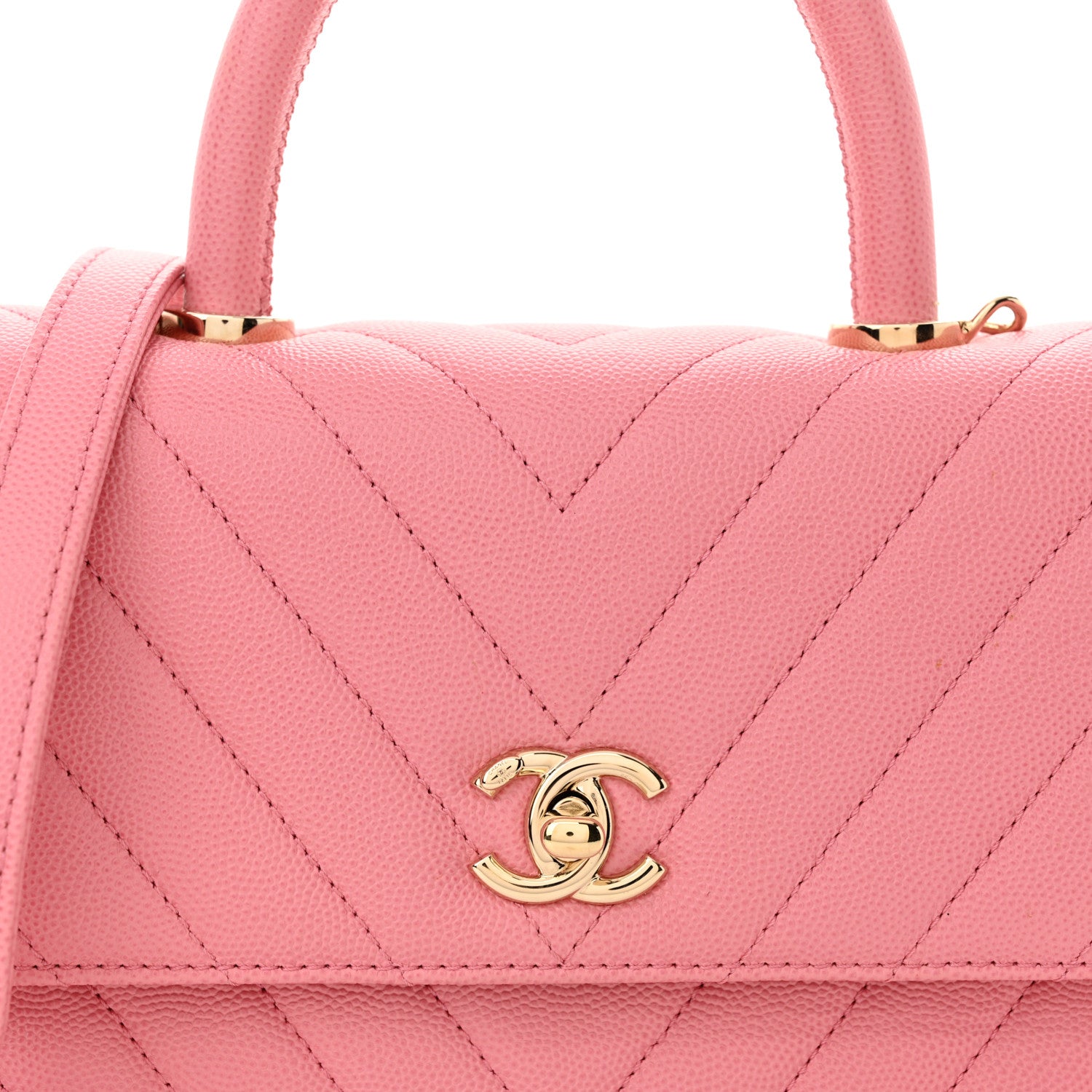 Chanel Caviar Chevron Quilted Mini Coco Handle Flap Pink 8 of 11