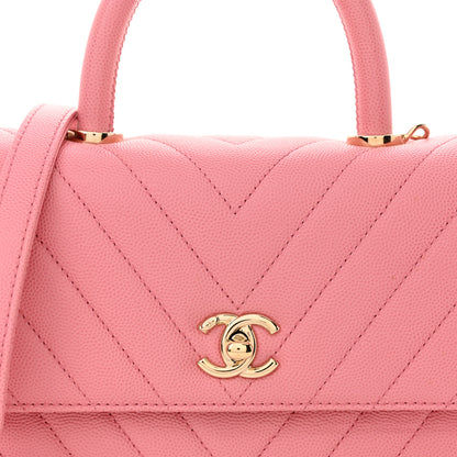Chanel Caviar Chevron Quilted Mini Coco Handle Flap Pink 8 of 11