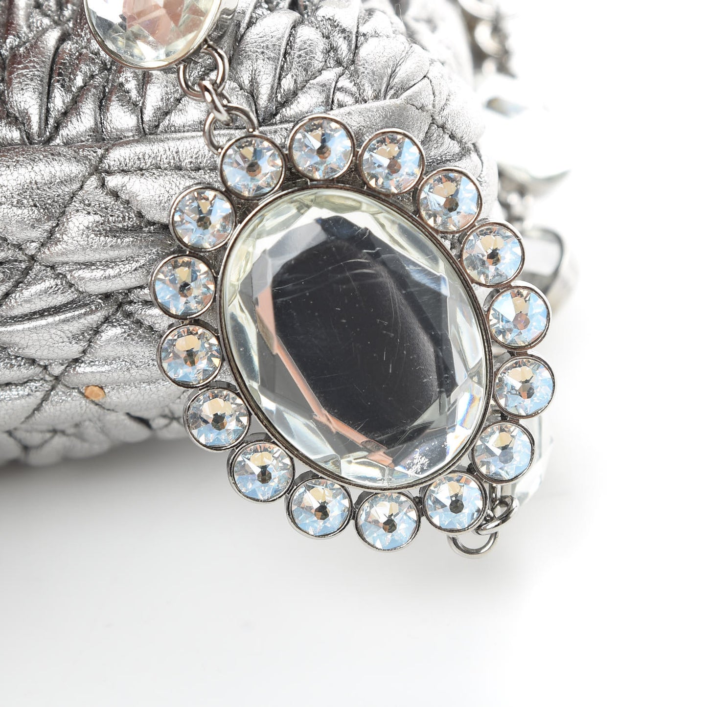 Nappa Matelasse Crystal Flap Clutch Cromo