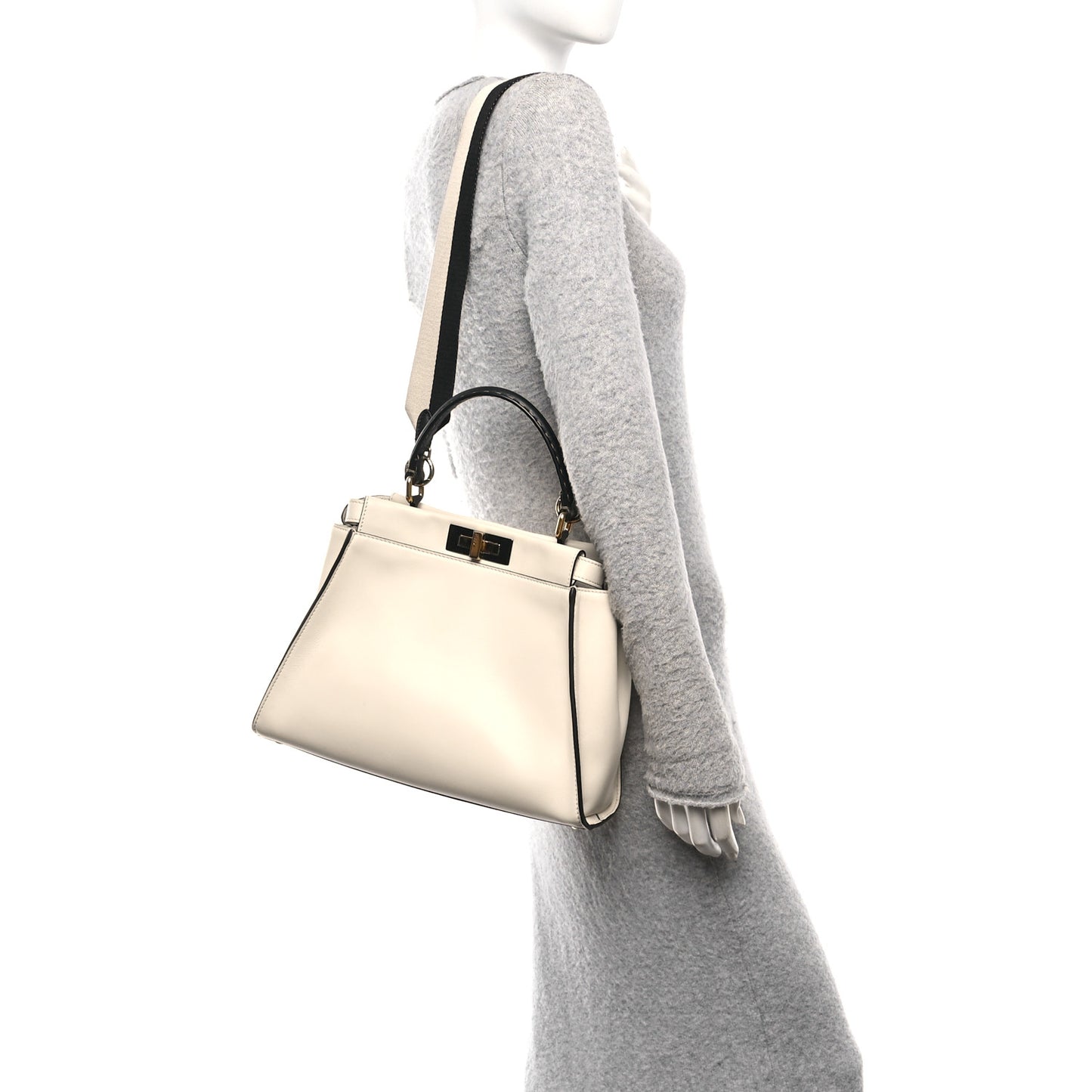 Vitello Seta Canvas FF Embroidered Medium Peekaboo Iconic Satchel White