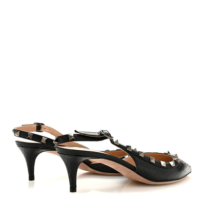 Valentino Garavani Snakeskin Rockstud Half D'Orsay Slingback 50mm Pumps 38 Black 4 of 9