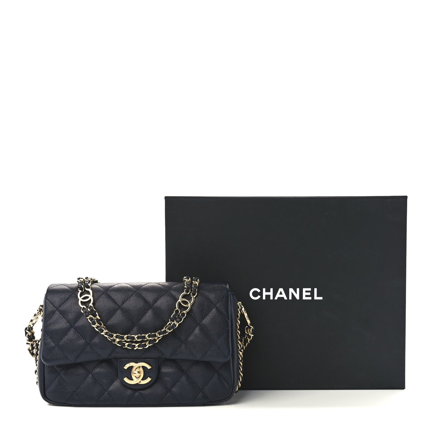 Caviar Quilted Small CC You Flap Dark Blue