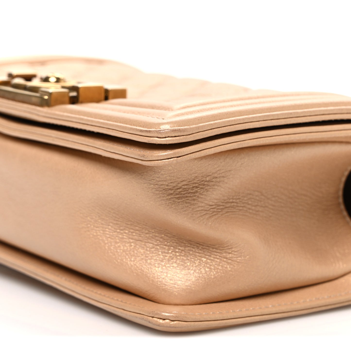 Pearl Calfskin Quilted Small Boy Flap Gold