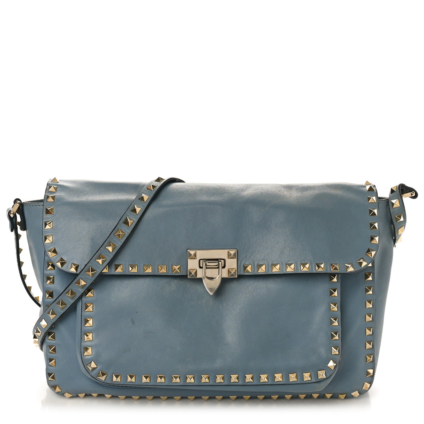 Vitello Rockstud Flap Shoulder Bag Light Stone
