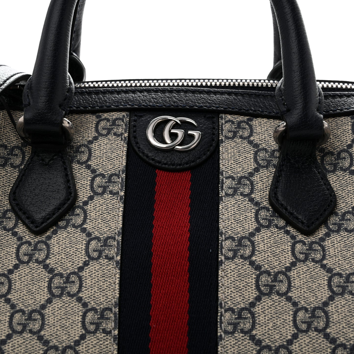 GG Supreme Monogram Web Medium Ophidia Top Handle Bag Beige Blue