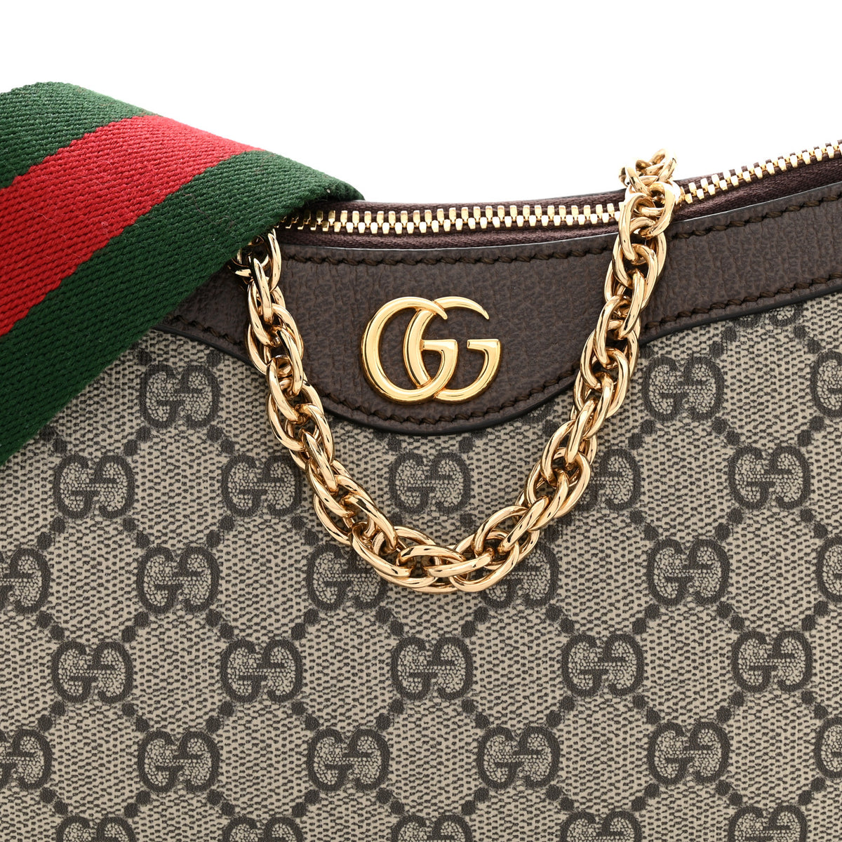 Gucci GG Supreme Monogram Textured Dollar Calfskin Web Small Ophidia GG Handbag Beige Ebony New Acero 8 of 10