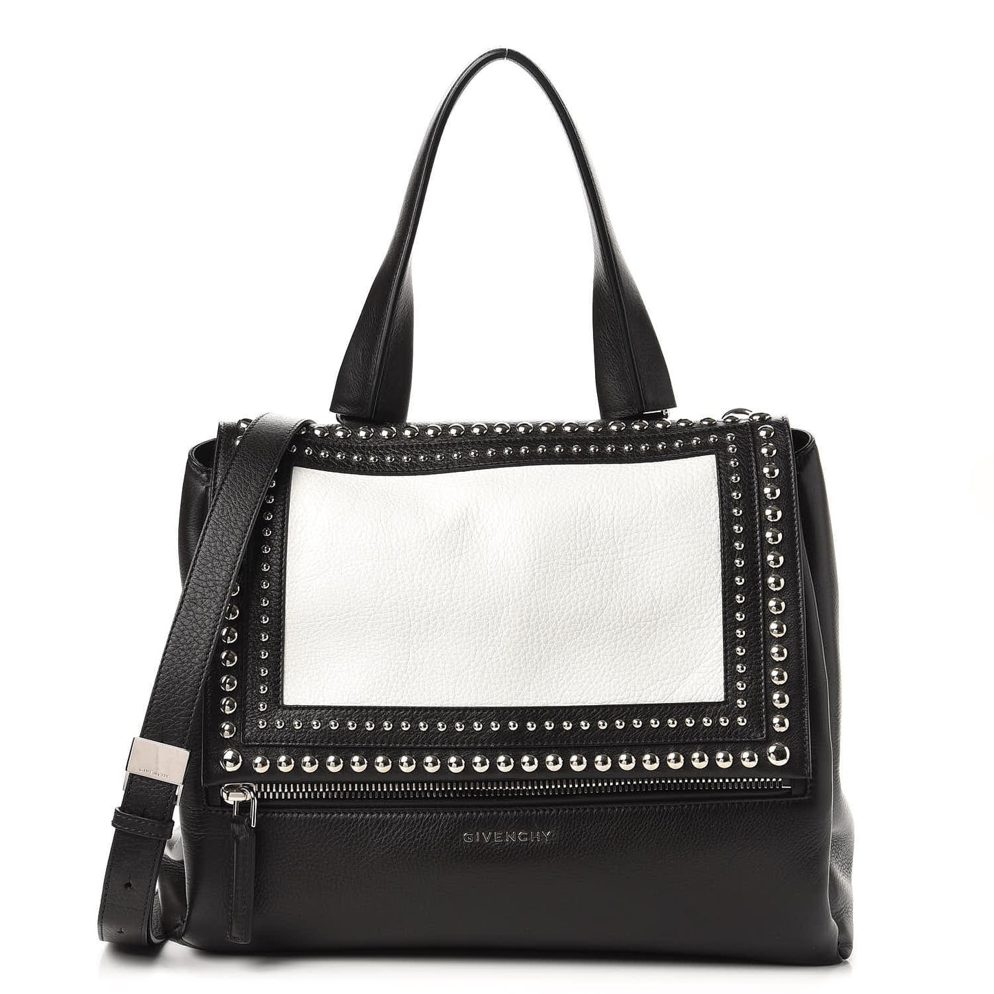 Calfskin Studded Medium Pandora Pure Flap Bag Black White