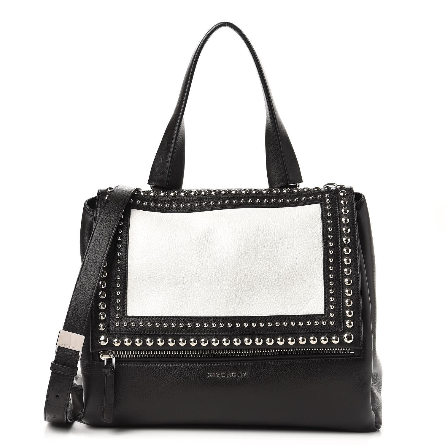 Givenchy Calfskin Studded Medium Pandora Pure Flap Bag Black White 1 of 9
