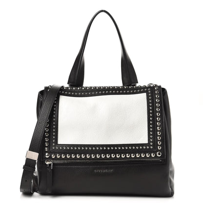 Givenchy Calfskin Studded Medium Pandora Pure Flap Bag Black White 1 of 9