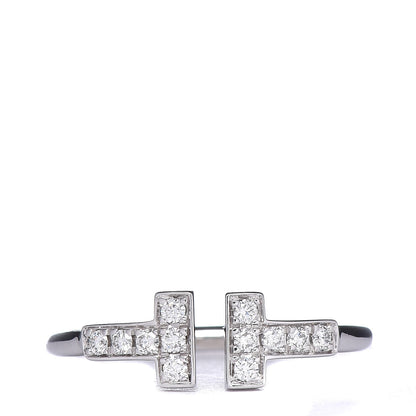 Tiffany 18K White Gold Diamond T Wire Ring 53 6.25 1 of 5