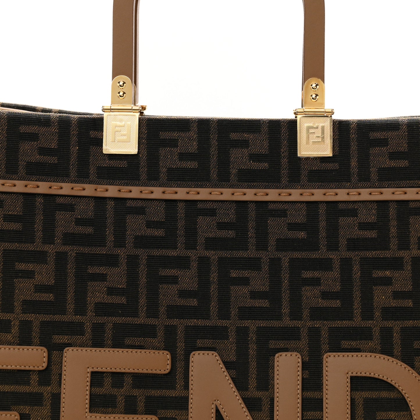 Fabric Jacquard FF 1974 Logo Large Fendi Sunshine Shopper Tote Tobacco Moro Sand