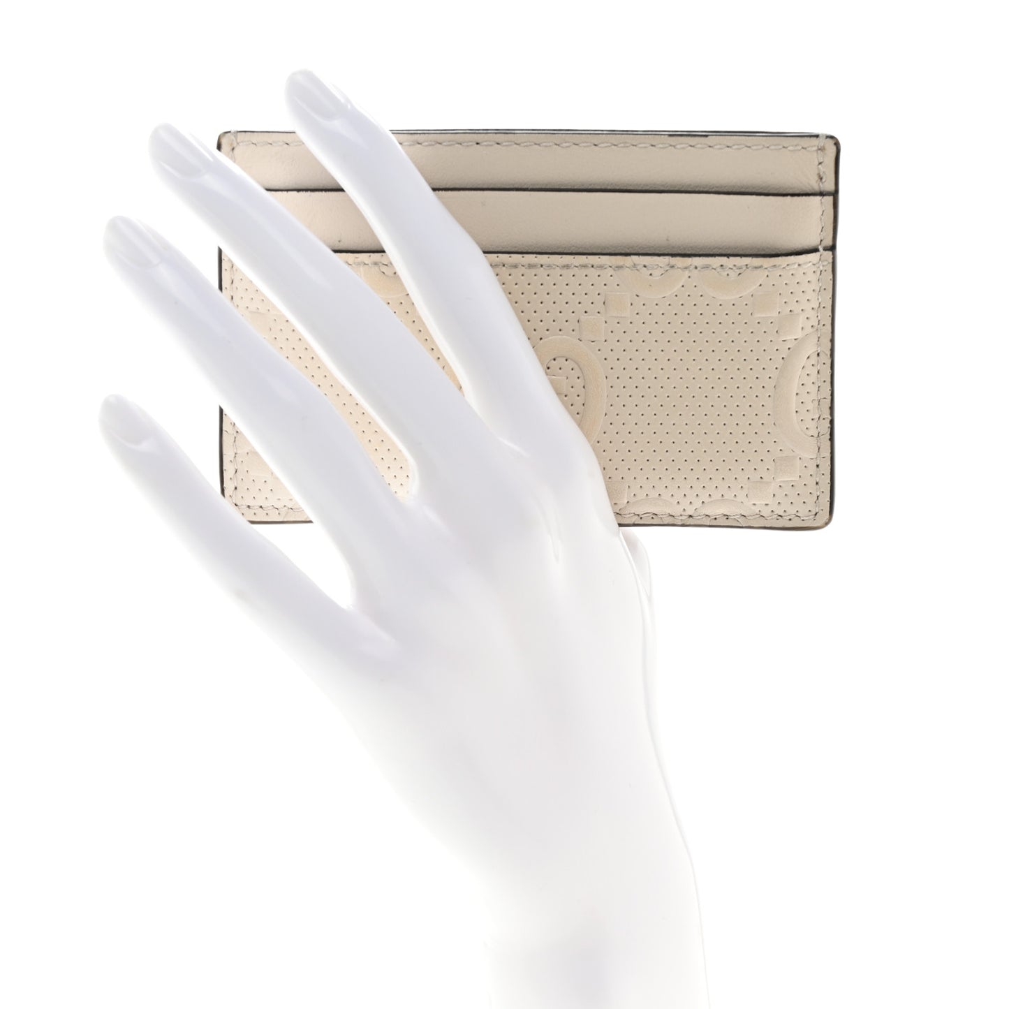 Calfskin GG Tennis Embossed Card Holder Mystic White