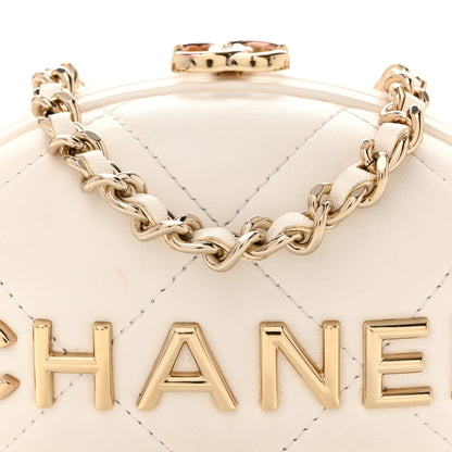 Chanel Lambskin Quilted Oval Minaudiere Chain Clutch White 8 of 13