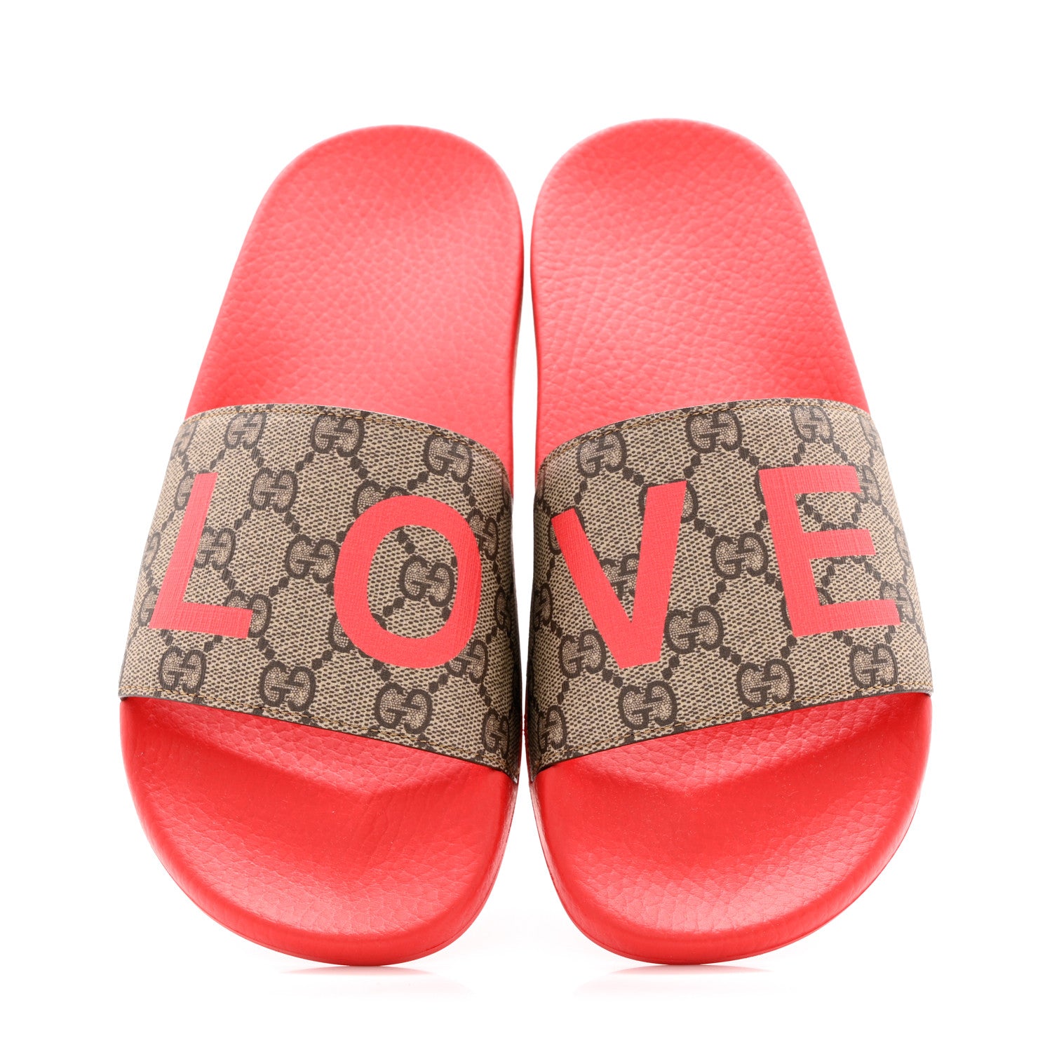 Gucci GG Supreme Monogram Valentines Day Slide Sandals 39 Beige Ebony New Geranium 5 of 10