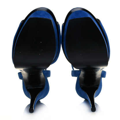 Saint Laurent Kid Scamosciato Tribute 105 Open Toe Platform Sandals 35.5 Bleu Majorelle 5 of 9